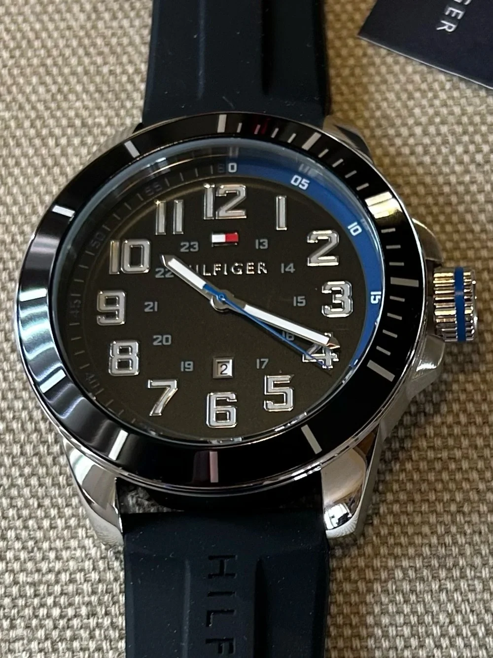 Tommy Hilfiger Watch With 48mm Black Face & Black Silicone Band